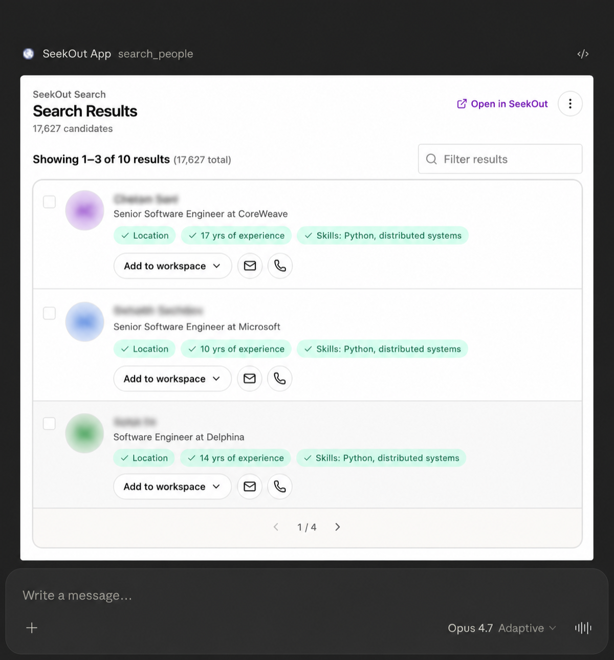 Search results with one-click actions